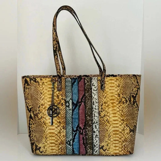 Multicolor Snakeskin Print Large Tote Bag