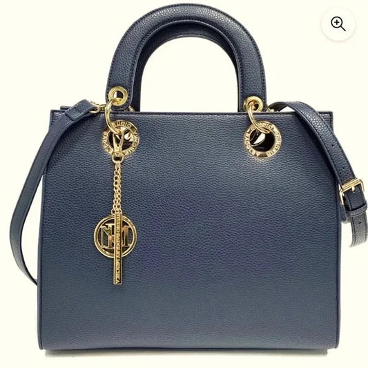 Navy Tote Bag With Big Logo Eyelet